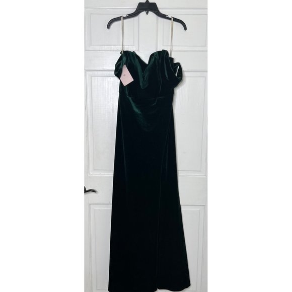 BHLDN Jenny Yoo Issa Velvet Dress Size 14 in Dark Emerald - Picture 3 of 5